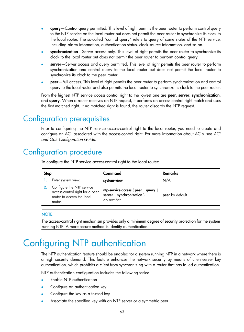 Configuration prerequisites, Configuration procedure, Configuring ntp authentication | H3C Technologies H3C SR8800 User Manual | Page 75 / 210