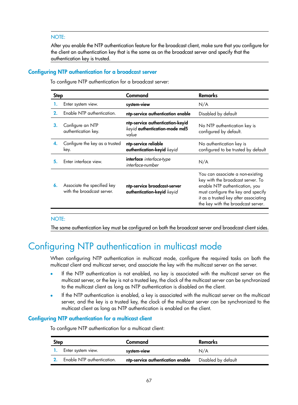 Configuring ntp authentication in multicast mode | H3C Technologies H3C SR8800 User Manual | Page 79 / 210