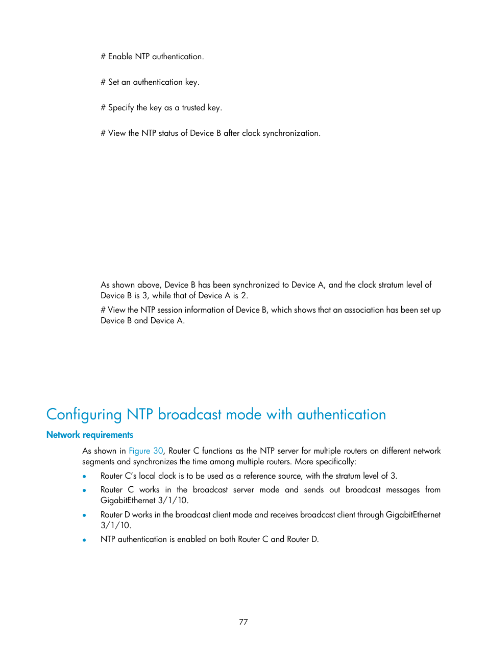 Configuring ntp broadcast mode with authentication, Network requirements | H3C Technologies H3C SR8800 User Manual | Page 89 / 210