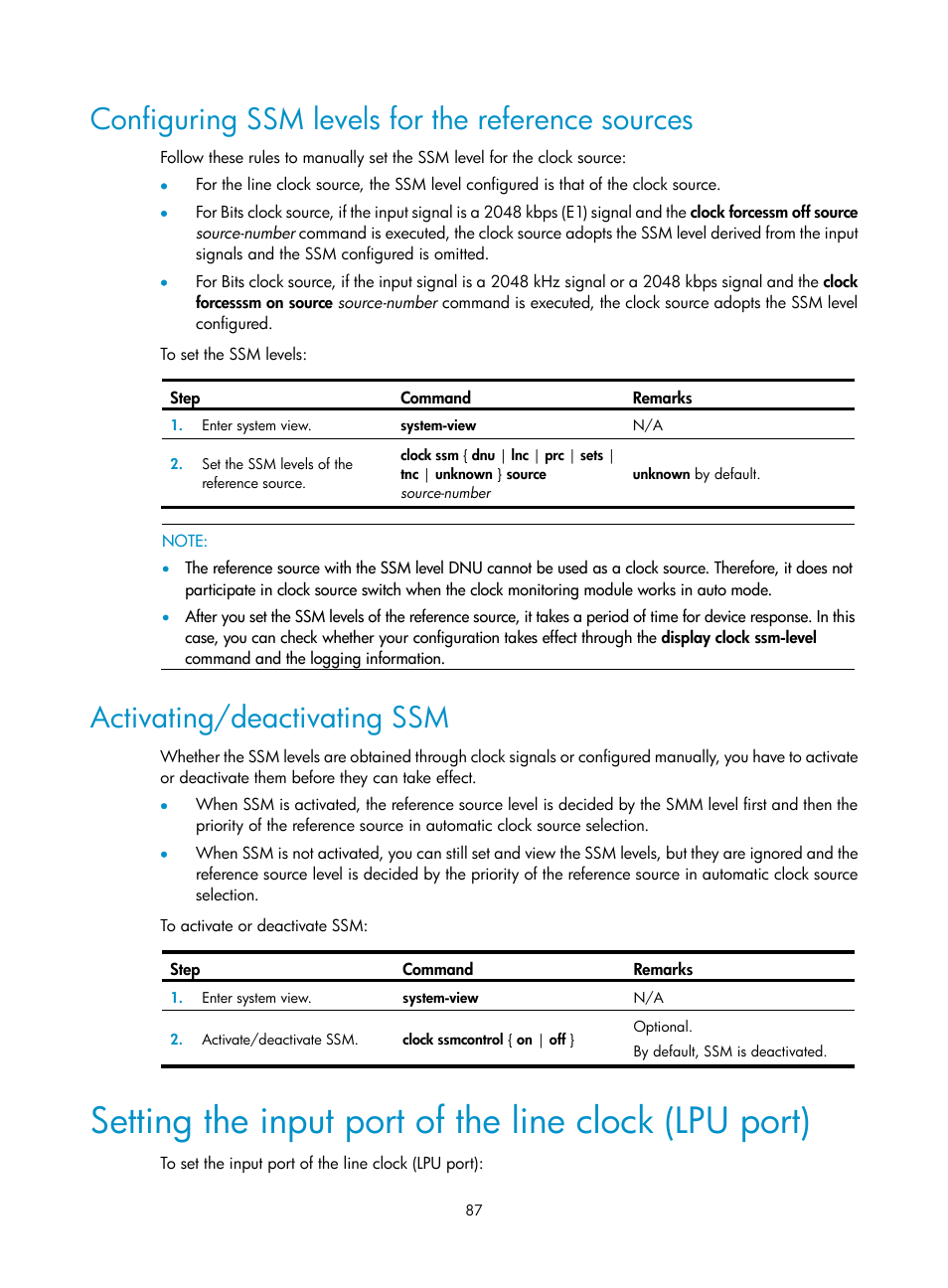 Configuring ssm levels for the reference sources, Activating/deactivating ssm | H3C Technologies H3C SR8800 User Manual | Page 99 / 210