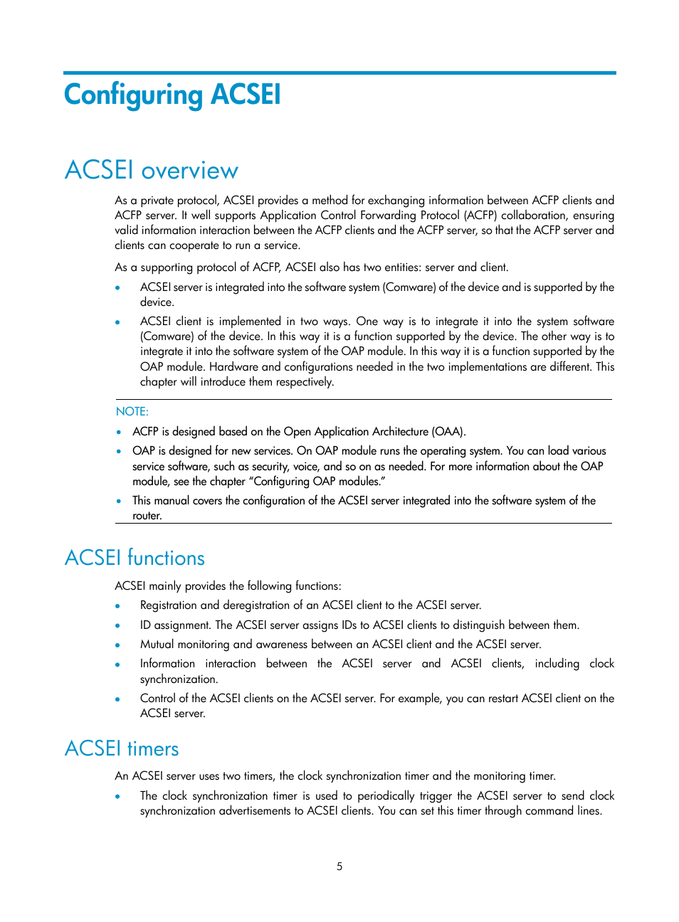 Configuring acsei, Acsei overview, Acsei functions | Acsei timers | H3C Technologies H3C SR8800 User Manual | Page 11 / 33