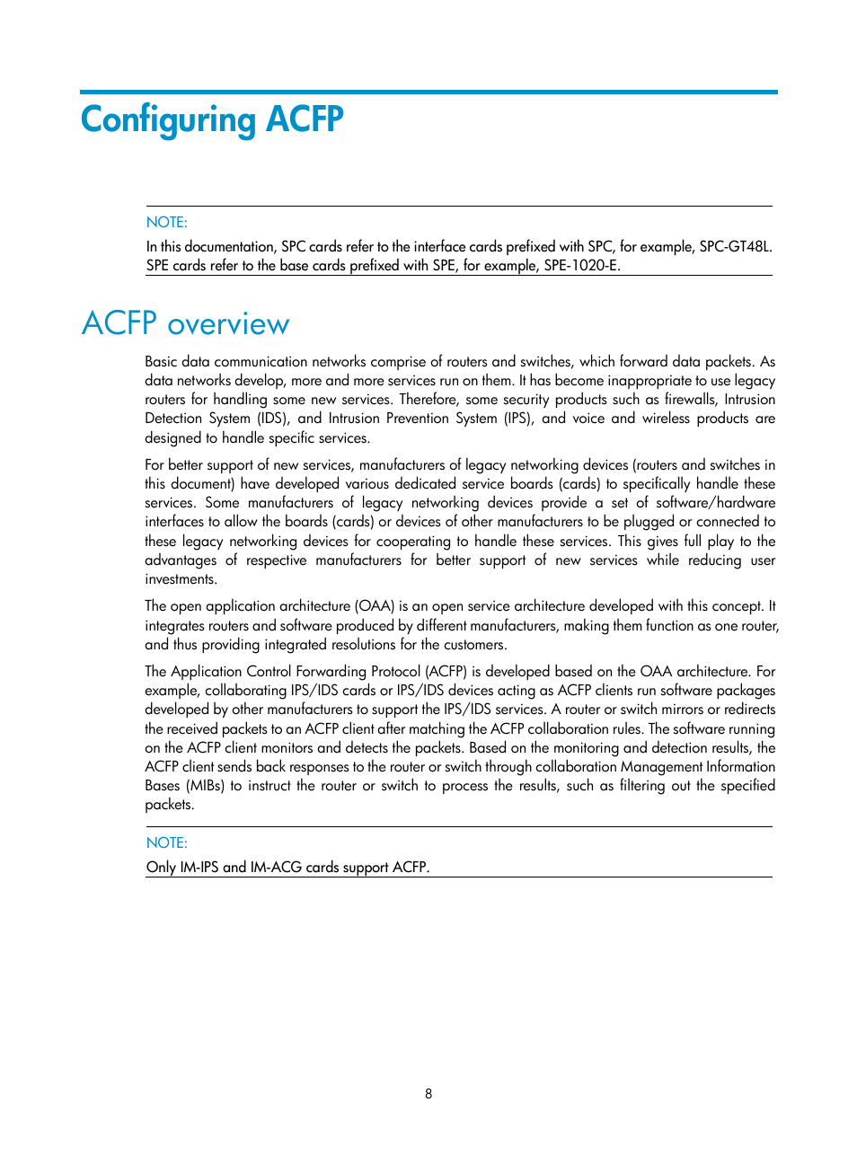 Configuring acfp, Acfp overview | H3C Technologies H3C SR8800 User Manual | Page 14 / 33