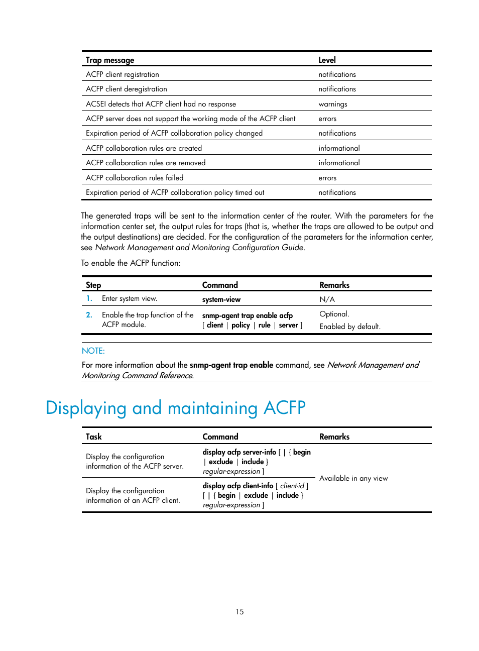 Displaying and maintaining acfp | H3C Technologies H3C SR8800 User Manual | Page 21 / 33