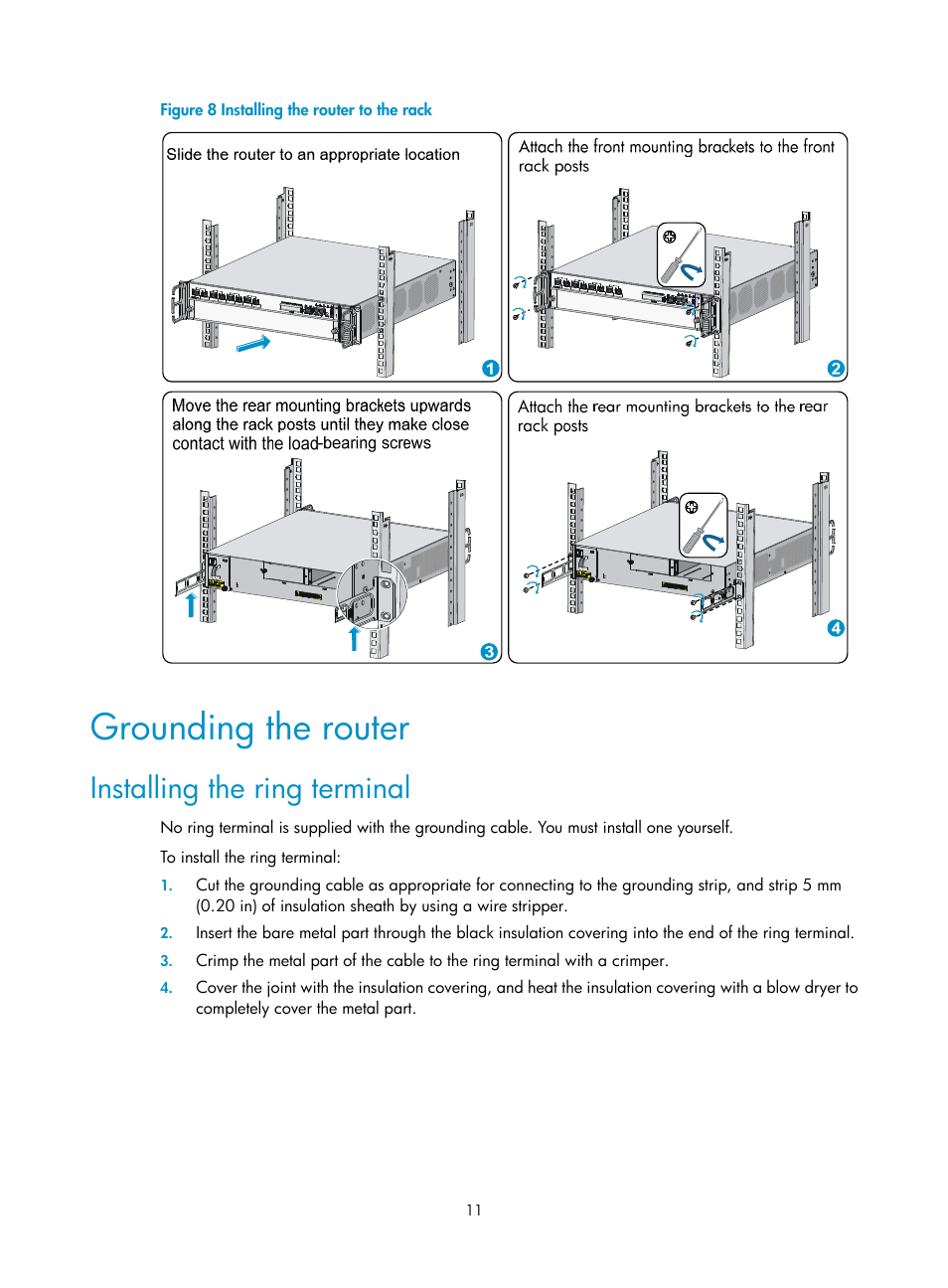 Grounding the router, Installing the ring terminal | H3C Technologies H3C SR6600-X User Manual | Page 21 / 106