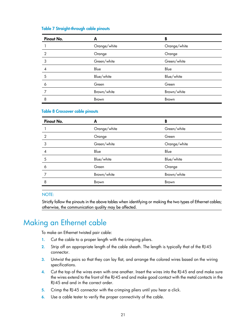 Making an ethernet cable | H3C Technologies H3C SR6600-X User Manual | Page 31 / 106