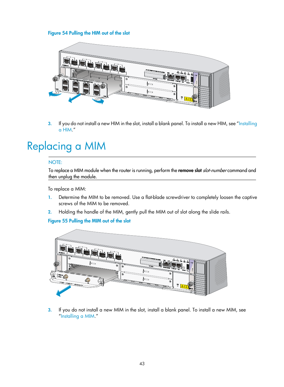 Replacing a mim | H3C Technologies H3C SR6600-X User Manual | Page 53 / 106