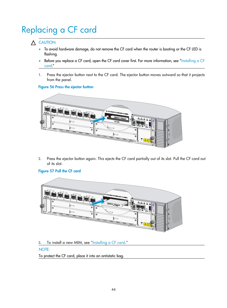 Replacing a cf card | H3C Technologies H3C SR6600-X User Manual | Page 54 / 106