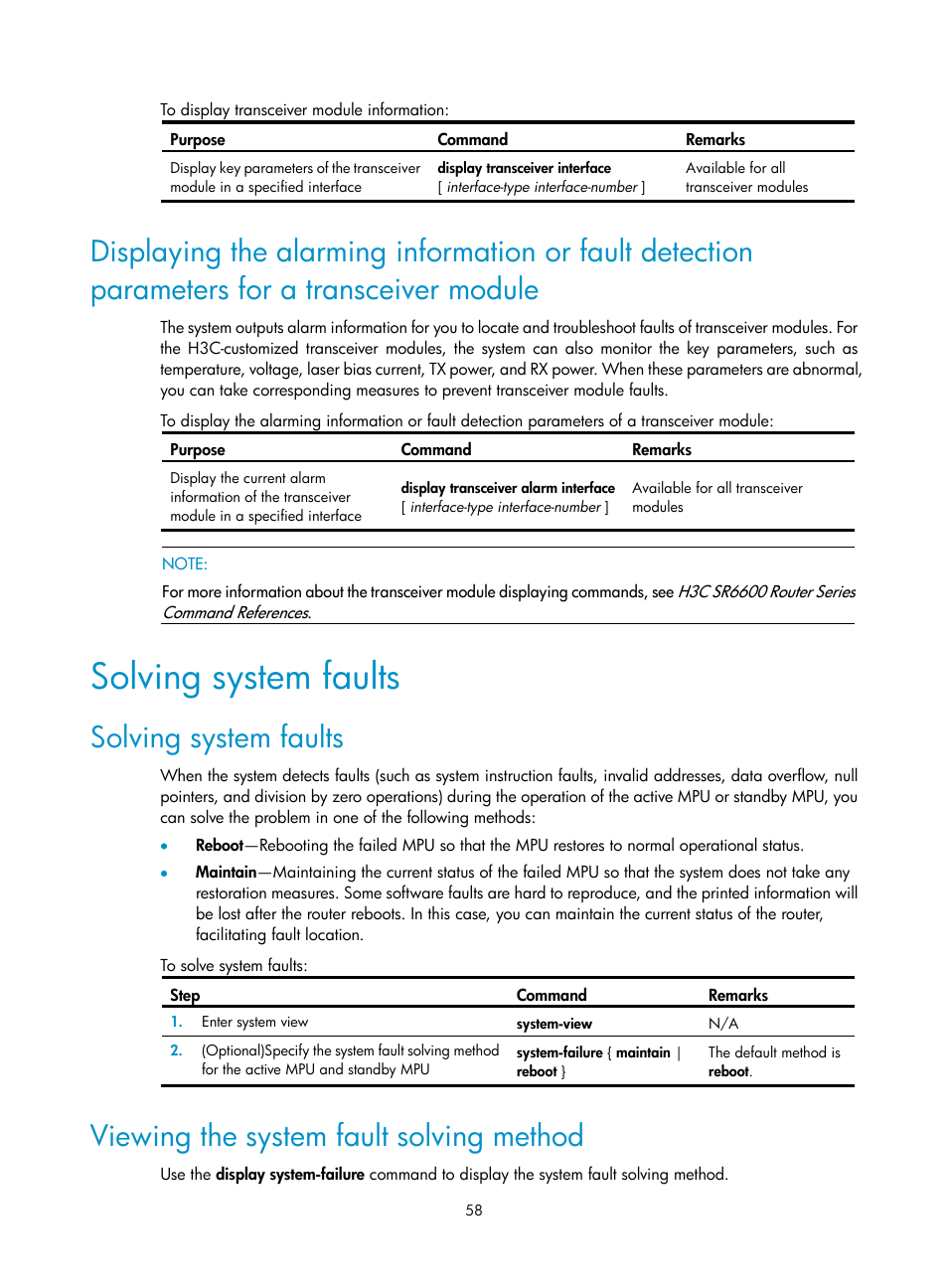 Solving system faults, Viewing the system fault solving method | H3C Technologies H3C SR6600-X User Manual | Page 68 / 106