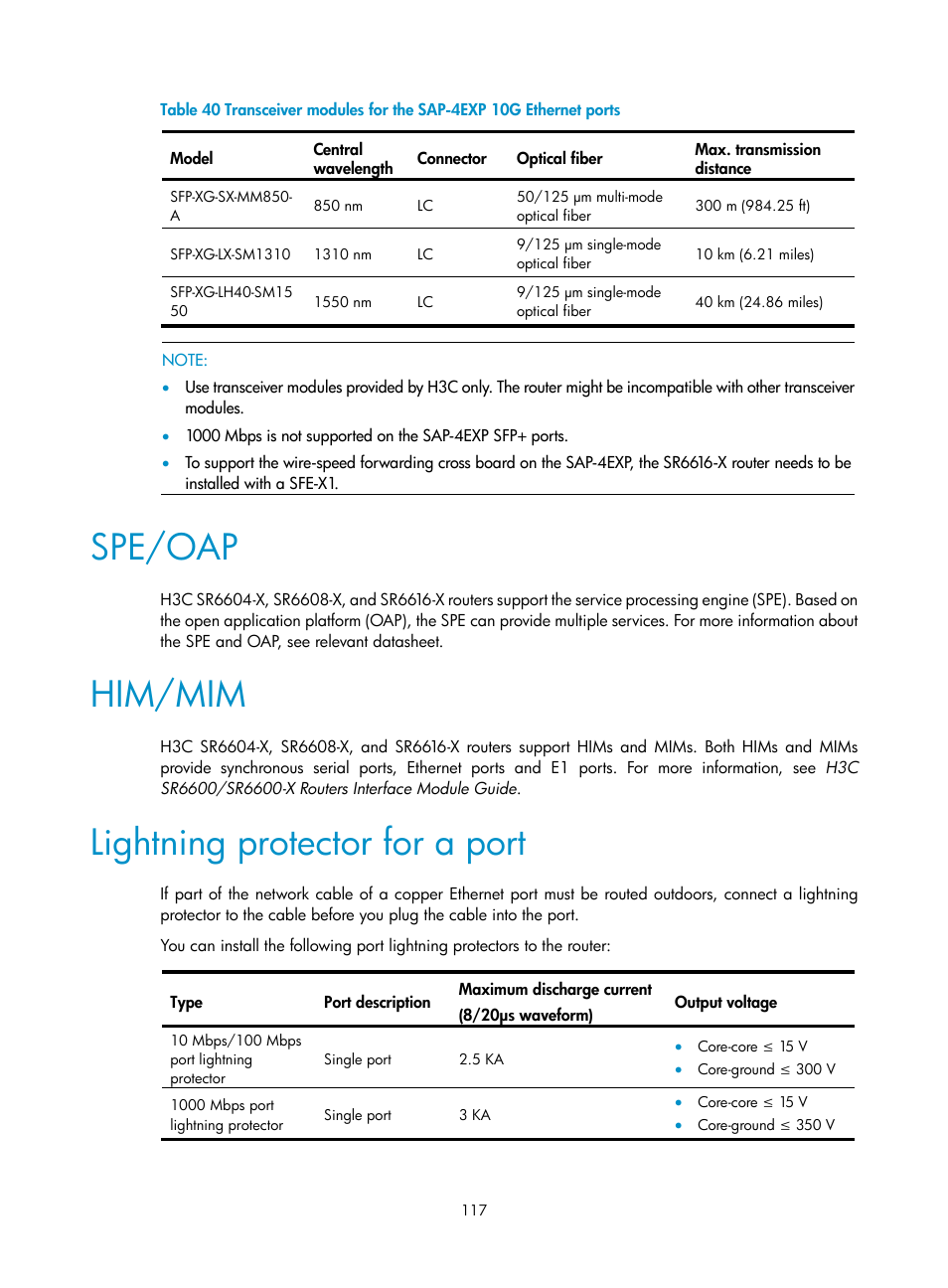 Spe/oap, Him/mim, Lightning protector for a port | H3C Technologies H3C SR6600-X User Manual | Page 127 / 150