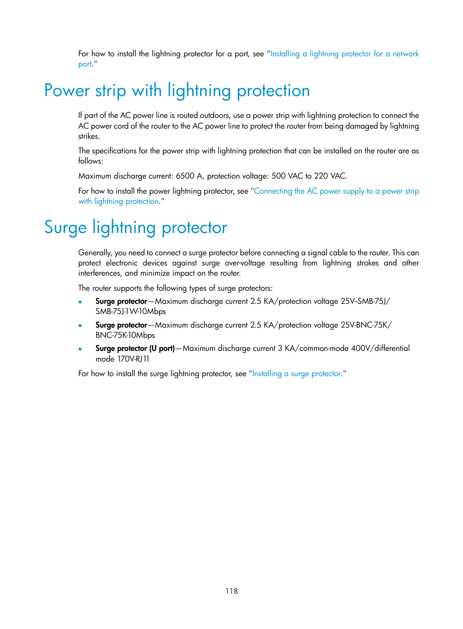 Power strip with lightning protection, Surge lightning protector | H3C Technologies H3C SR6600-X User Manual | Page 128 / 150