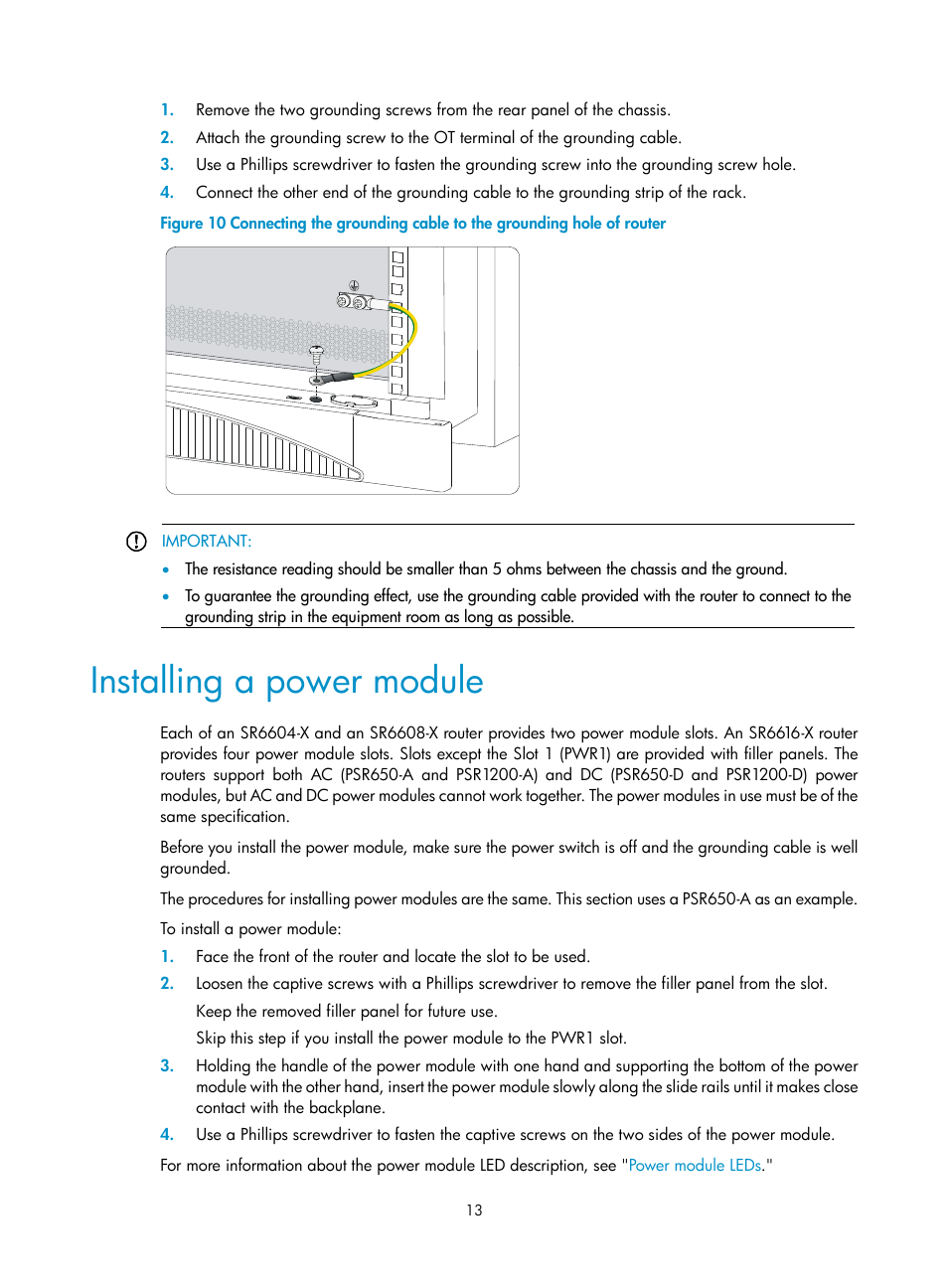 Installing a power module | H3C Technologies H3C SR6600-X User Manual | Page 23 / 150