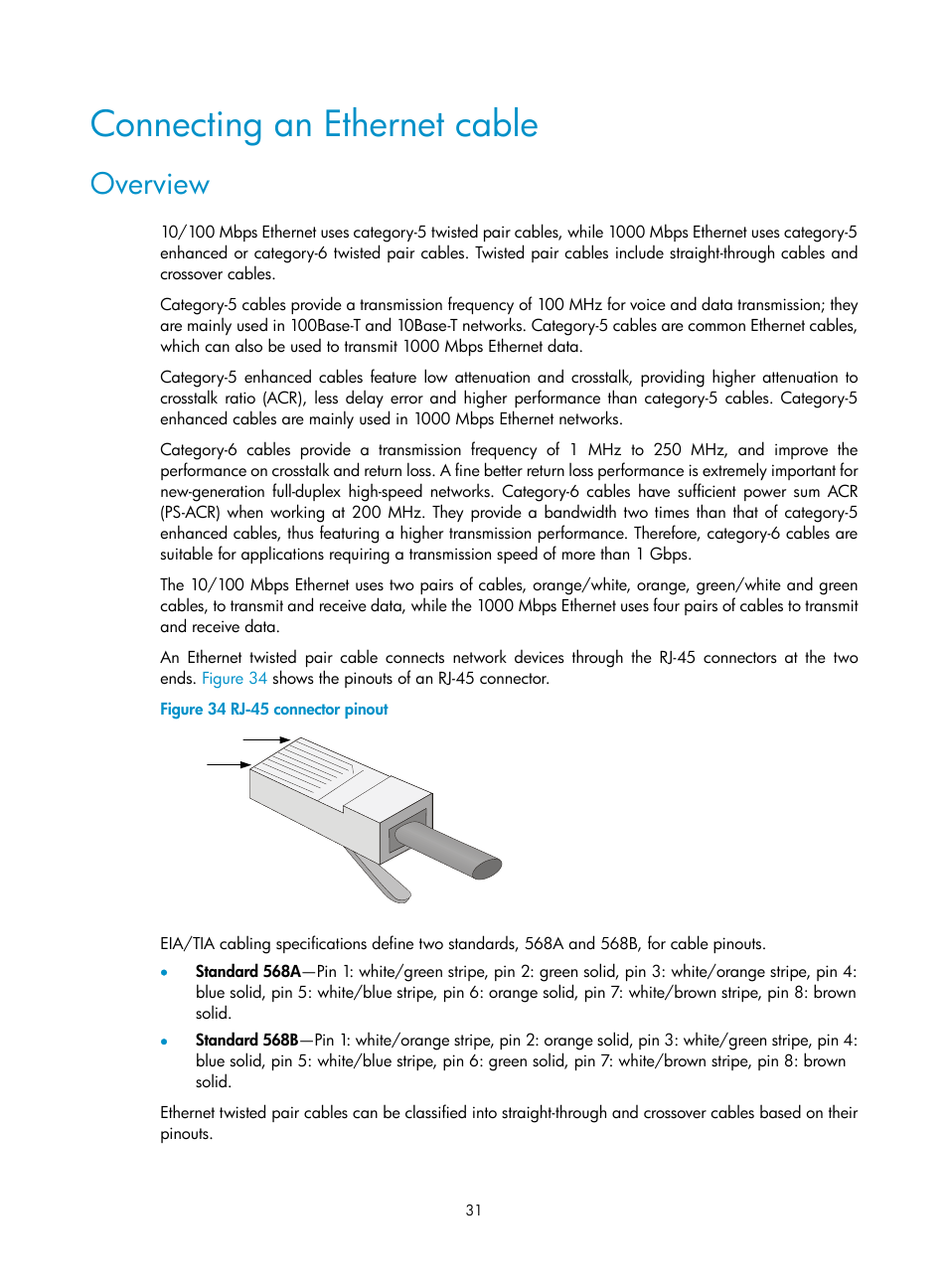 Connecting an ethernet cable, Overview | H3C Technologies H3C SR6600-X User Manual | Page 41 / 150