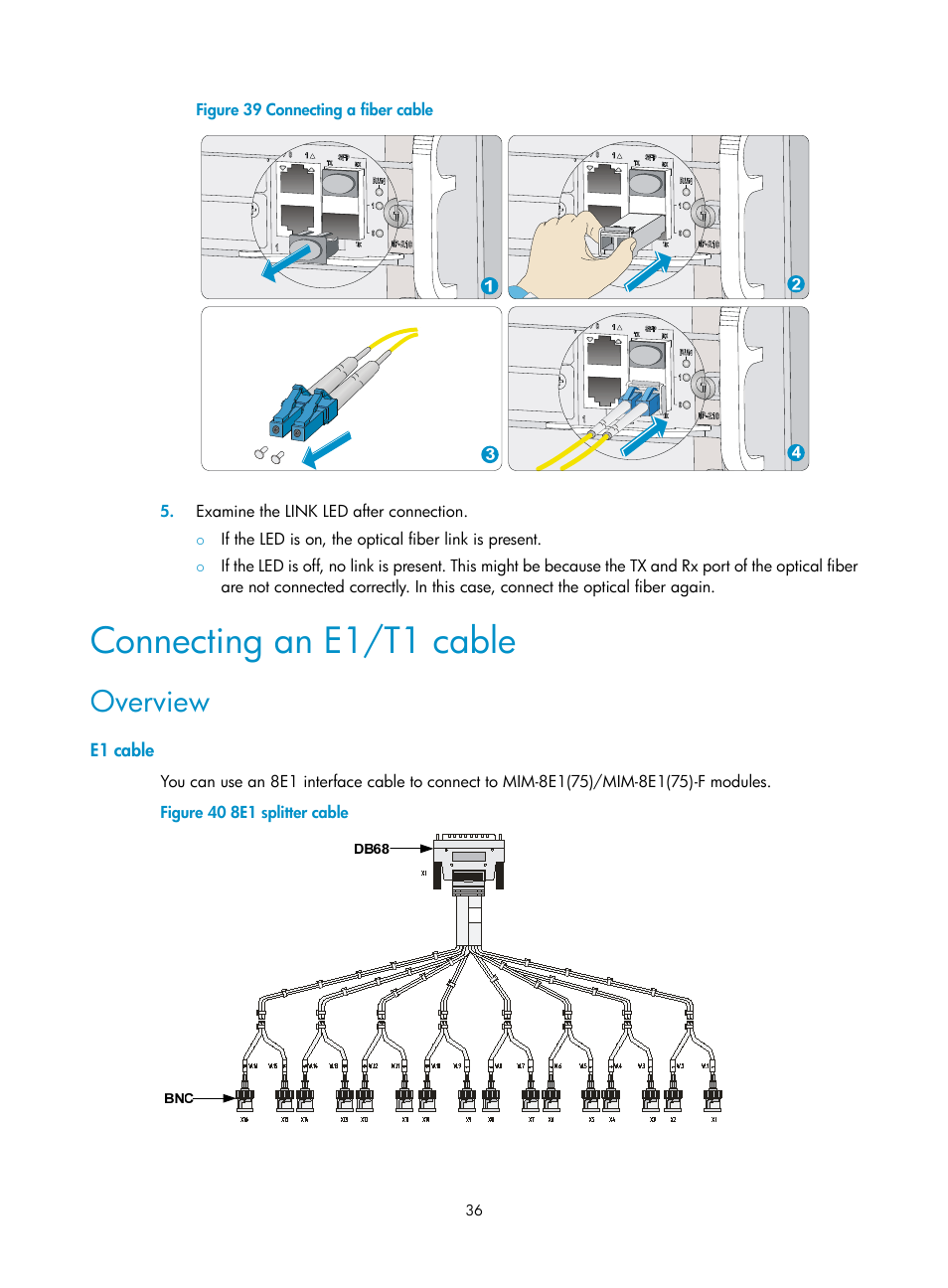 Connecting an e1/t1 cable, Overview, E1 cable | H3C Technologies H3C SR6600-X User Manual | Page 46 / 150