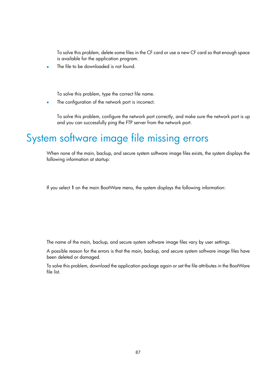 System software image file missing errors | H3C Technologies H3C SR6600-X User Manual | Page 97 / 150