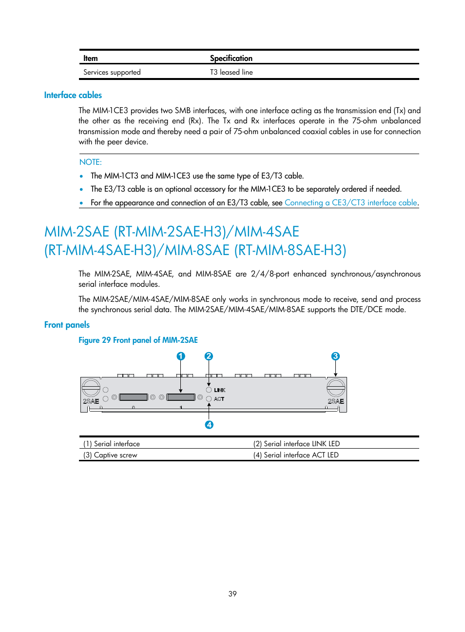 Interface cables, Front panels | H3C Technologies H3C SR6600-X User Manual | Page 47 / 85