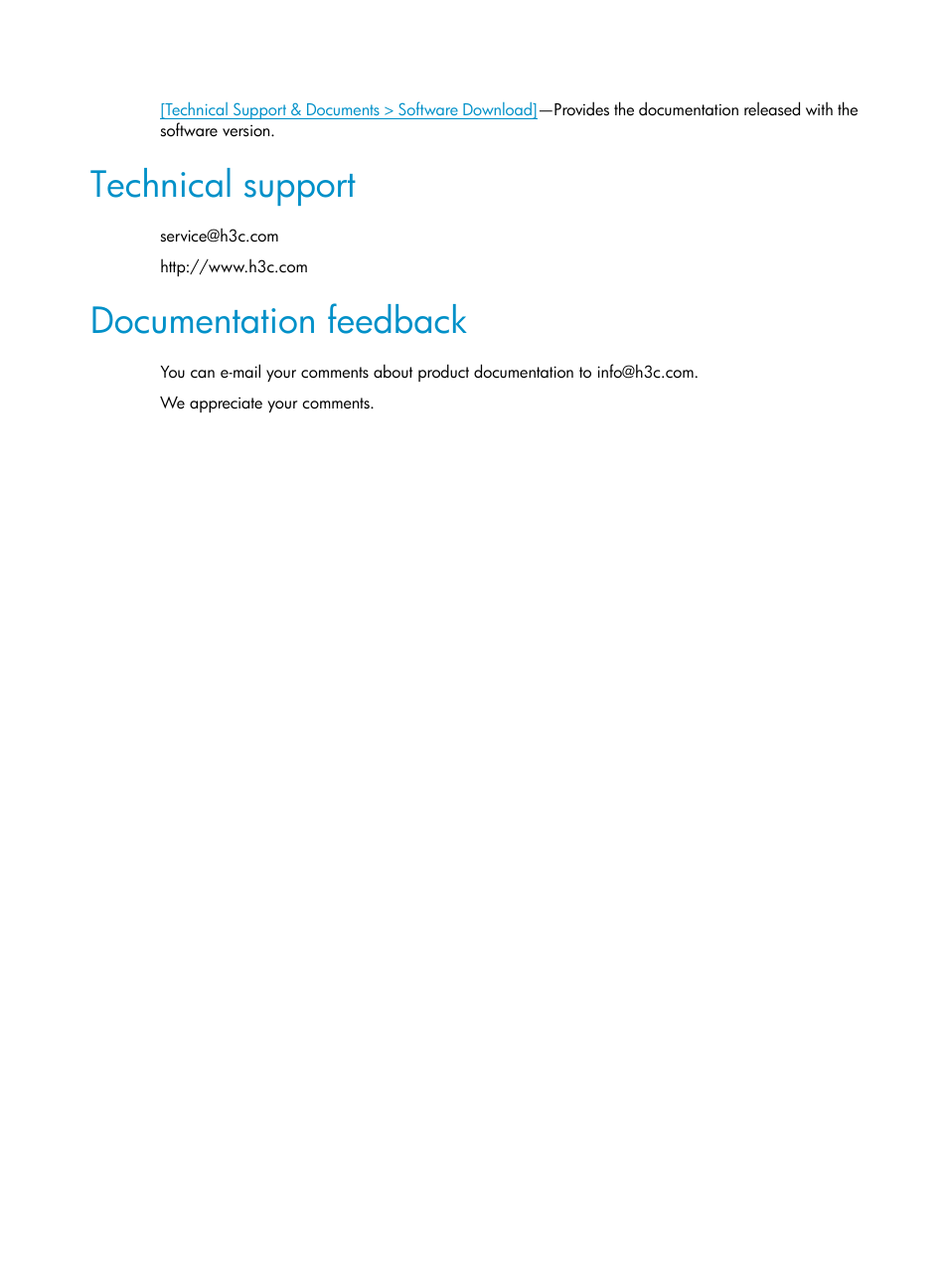 Technical support, Documentation feedback | H3C Technologies H3C SR6600-X User Manual | Page 6 / 85