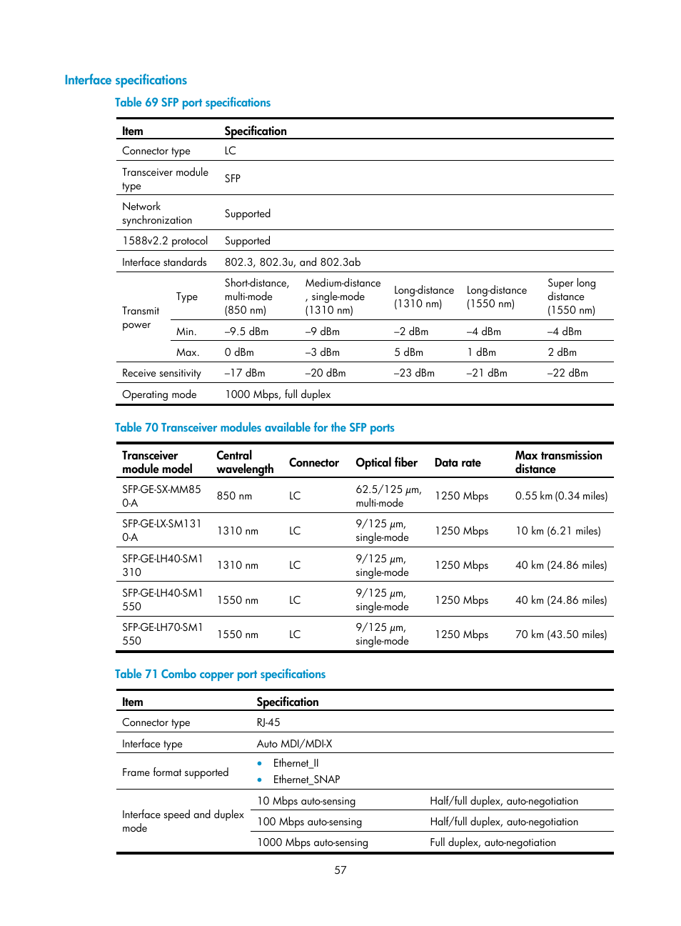 Interface specifications | H3C Technologies H3C SR6600-X User Manual | Page 65 / 85