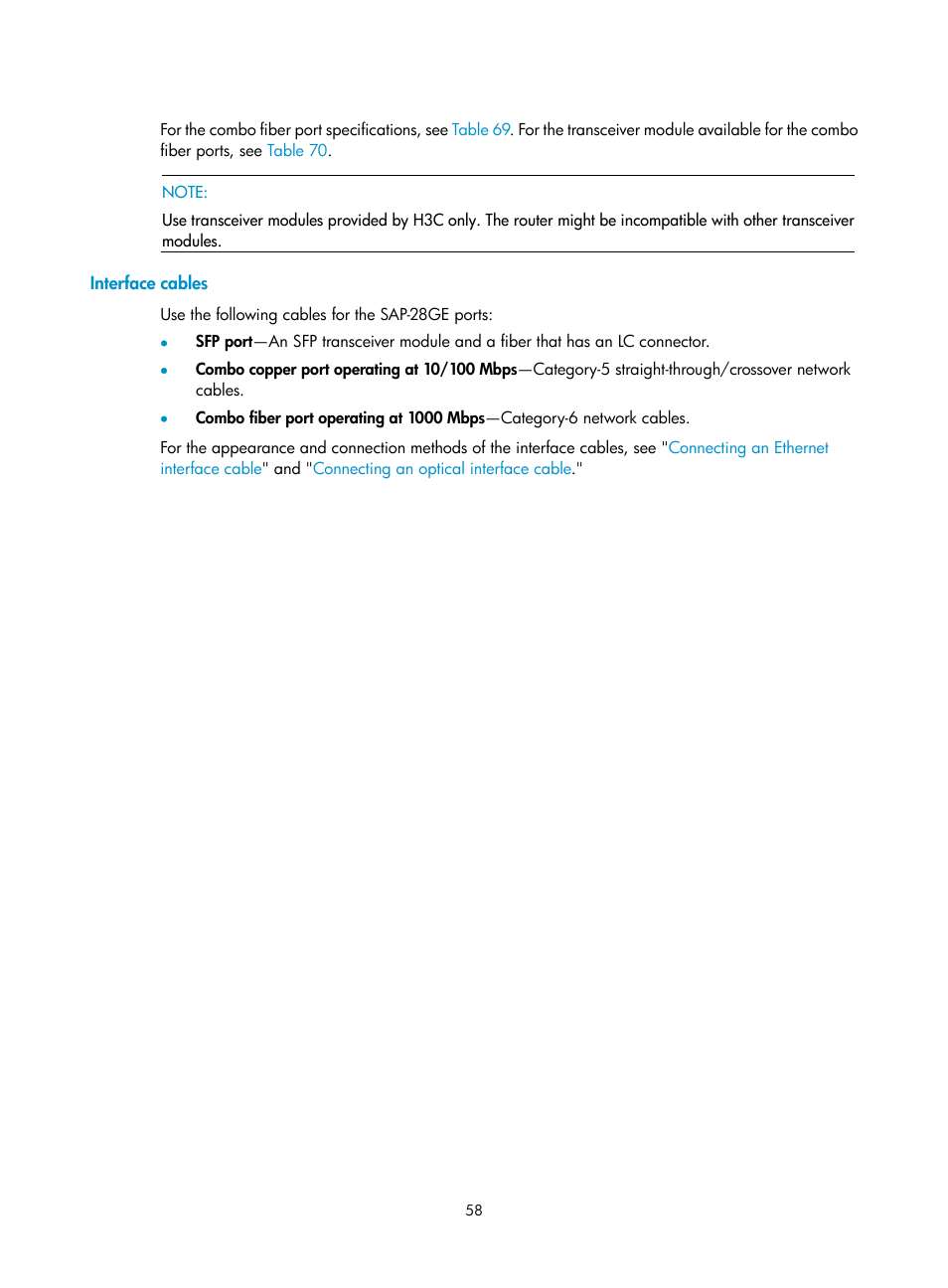 Interface cables | H3C Technologies H3C SR6600-X User Manual | Page 66 / 85