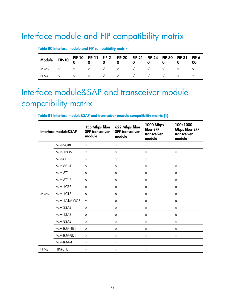 Interface module and fip compatibility matrix | H3C Technologies H3C SR6600-X User Manual | Page 81 / 85