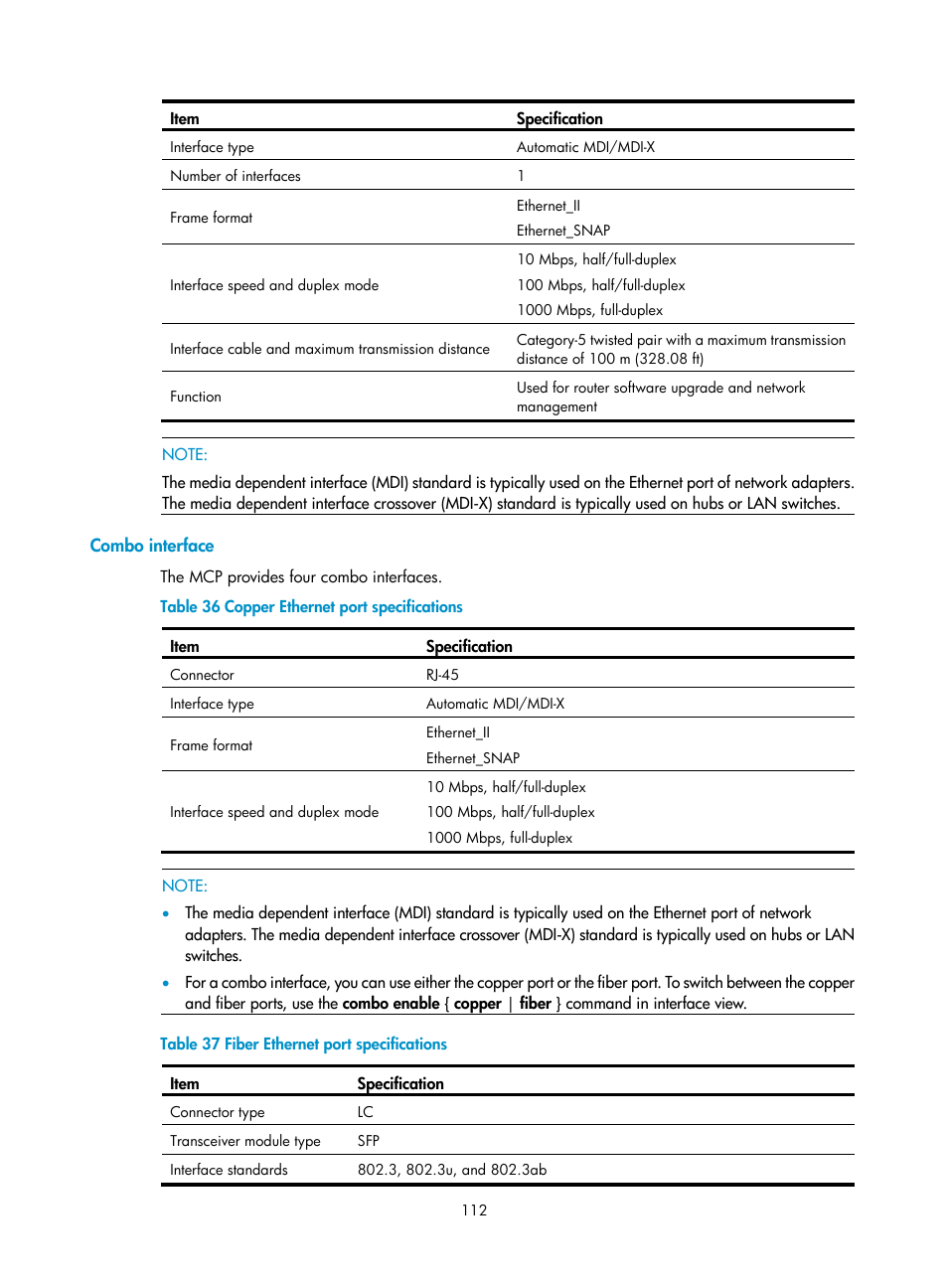 Combo interface | H3C Technologies H3C SR6600 User Manual | Page 122 / 161