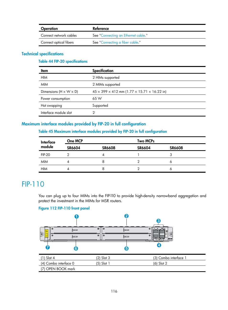 Technical specifications, Fip-110 | H3C Technologies H3C SR6600 User Manual | Page 126 / 161