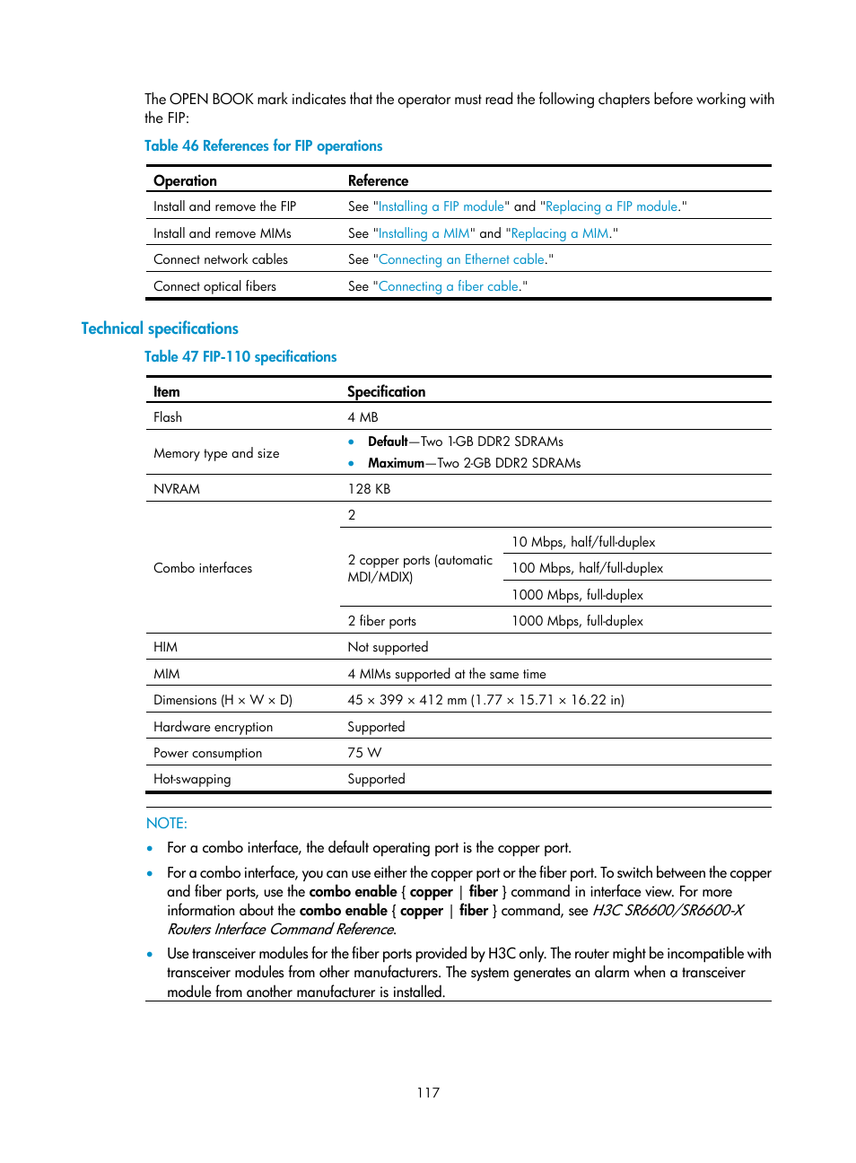 Technical specifications | H3C Technologies H3C SR6600 User Manual | Page 127 / 161