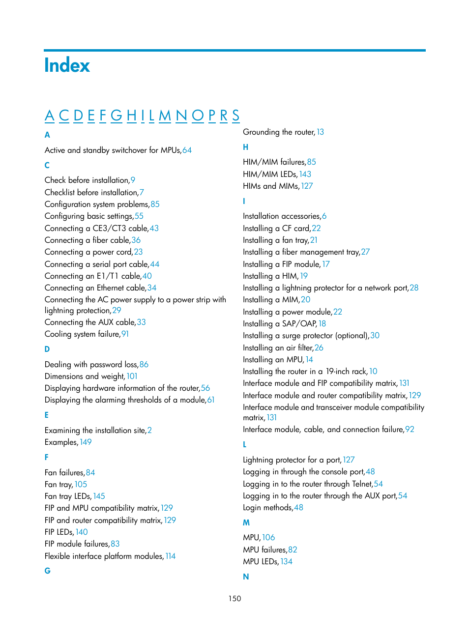 Index | H3C Technologies H3C SR6600 User Manual | Page 160 / 161