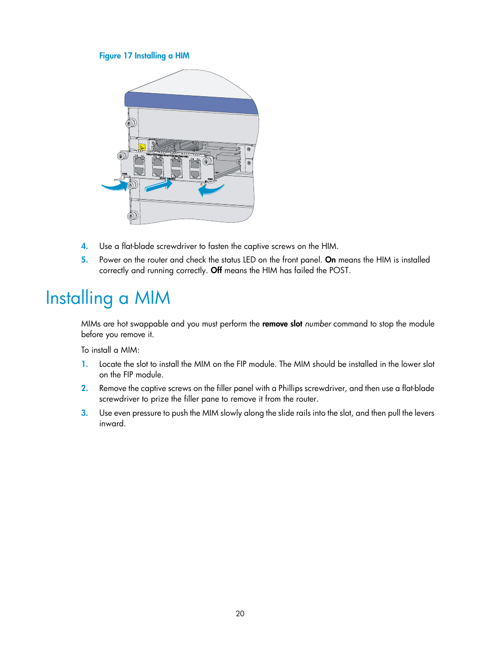 Installing a mim | H3C Technologies H3C SR6600 User Manual | Page 30 / 161