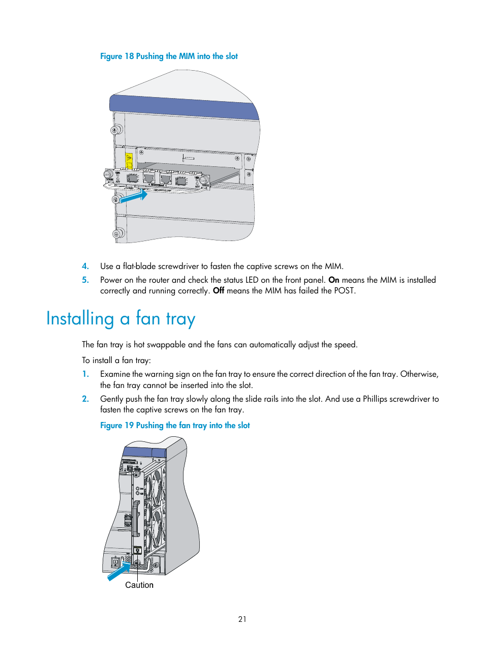 Installing a fan tray | H3C Technologies H3C SR6600 User Manual | Page 31 / 161