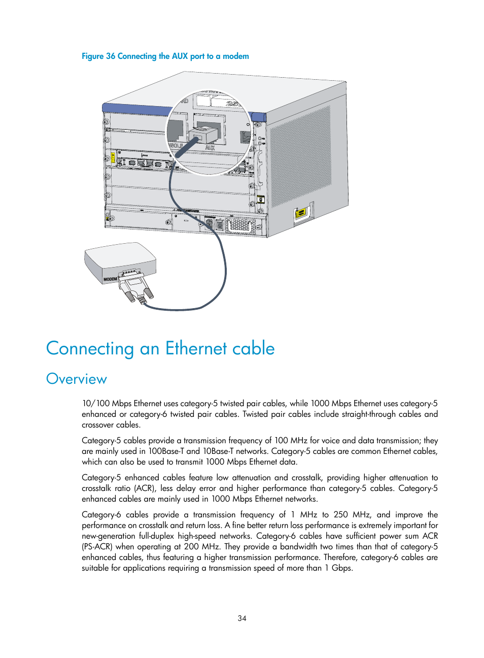 Connecting an ethernet cable, Overview | H3C Technologies H3C SR6600 User Manual | Page 44 / 161