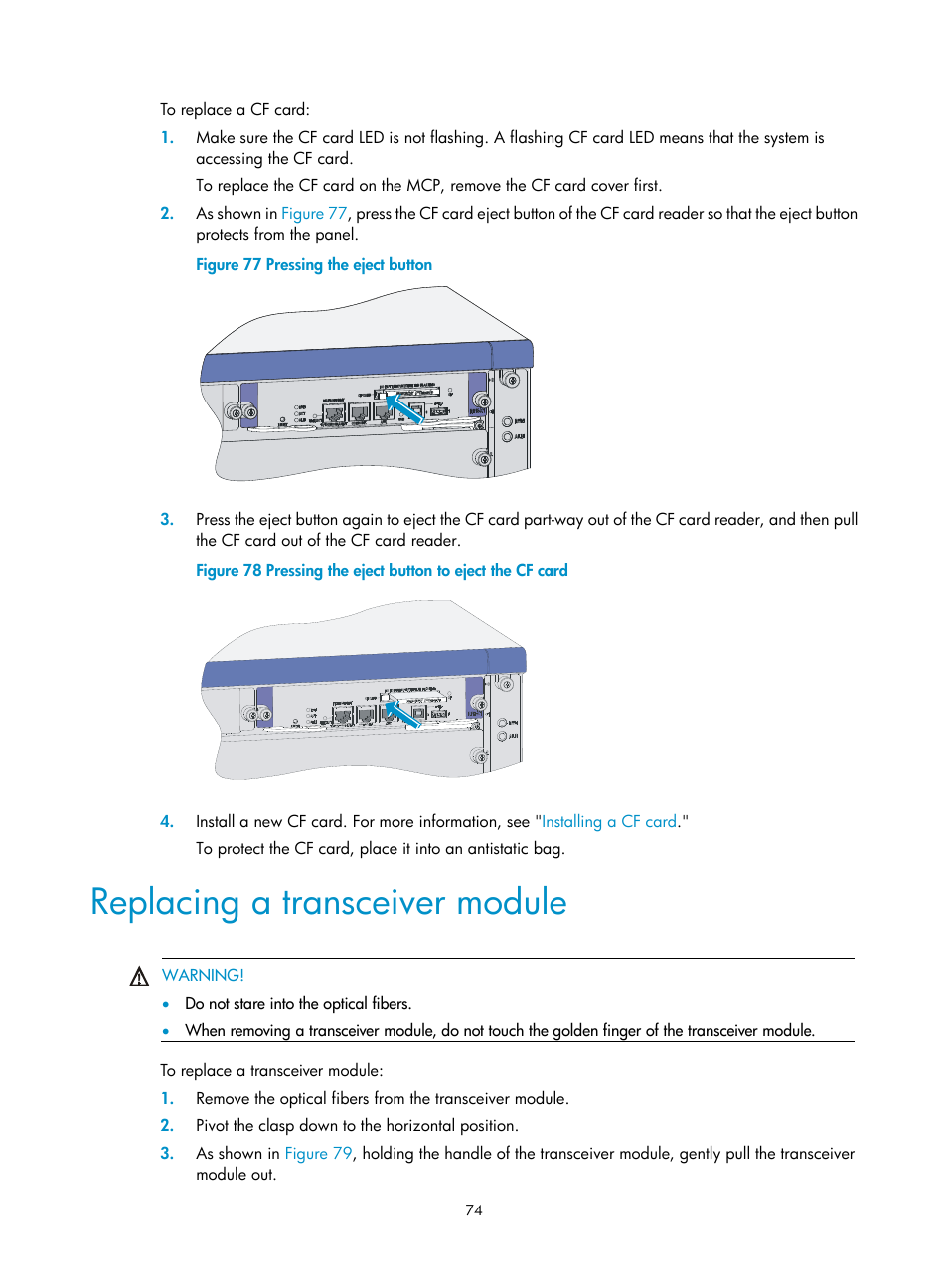 Replacing a transceiver module | H3C Technologies H3C SR6600 User Manual | Page 84 / 161