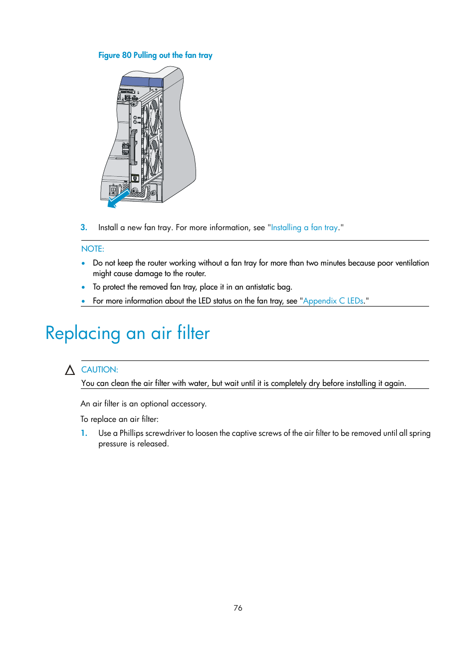 Replacing an air filter | H3C Technologies H3C SR6600 User Manual | Page 86 / 161