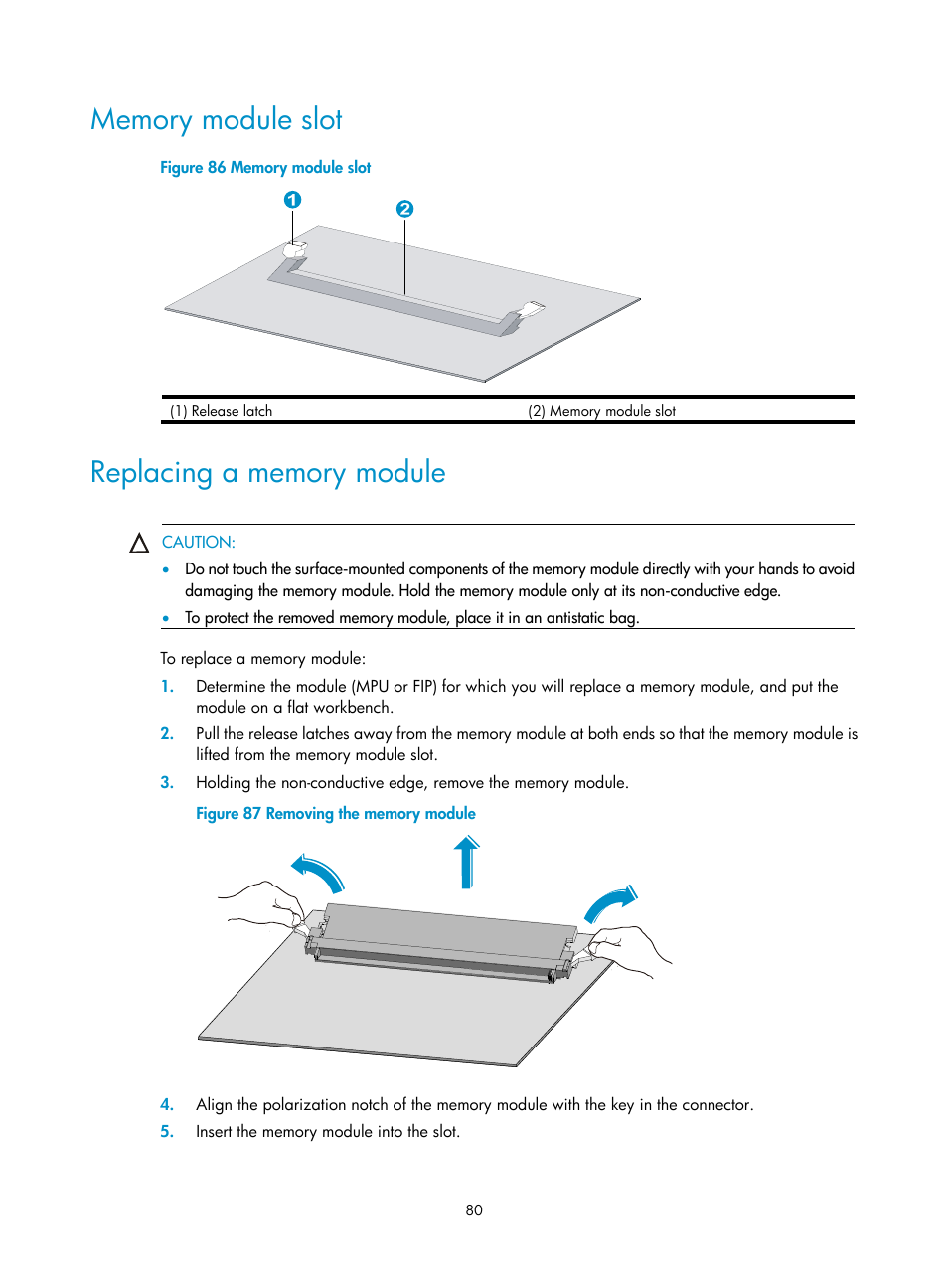 Memory module slot, Replacing a memory module | H3C Technologies H3C SR6600 User Manual | Page 90 / 161