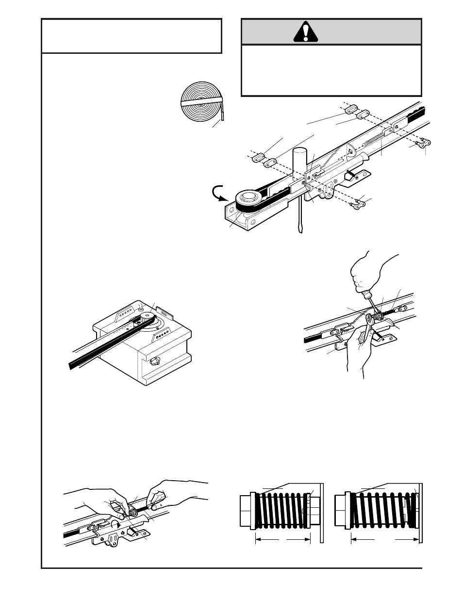 Warning, Assembly step 4, Install the belt & set the belt tension | Figure 2 figure 1 figure 4, Figure 5 figure 3 | Chamberlain 8200 1/2 HP User Manual | Page 10 / 40