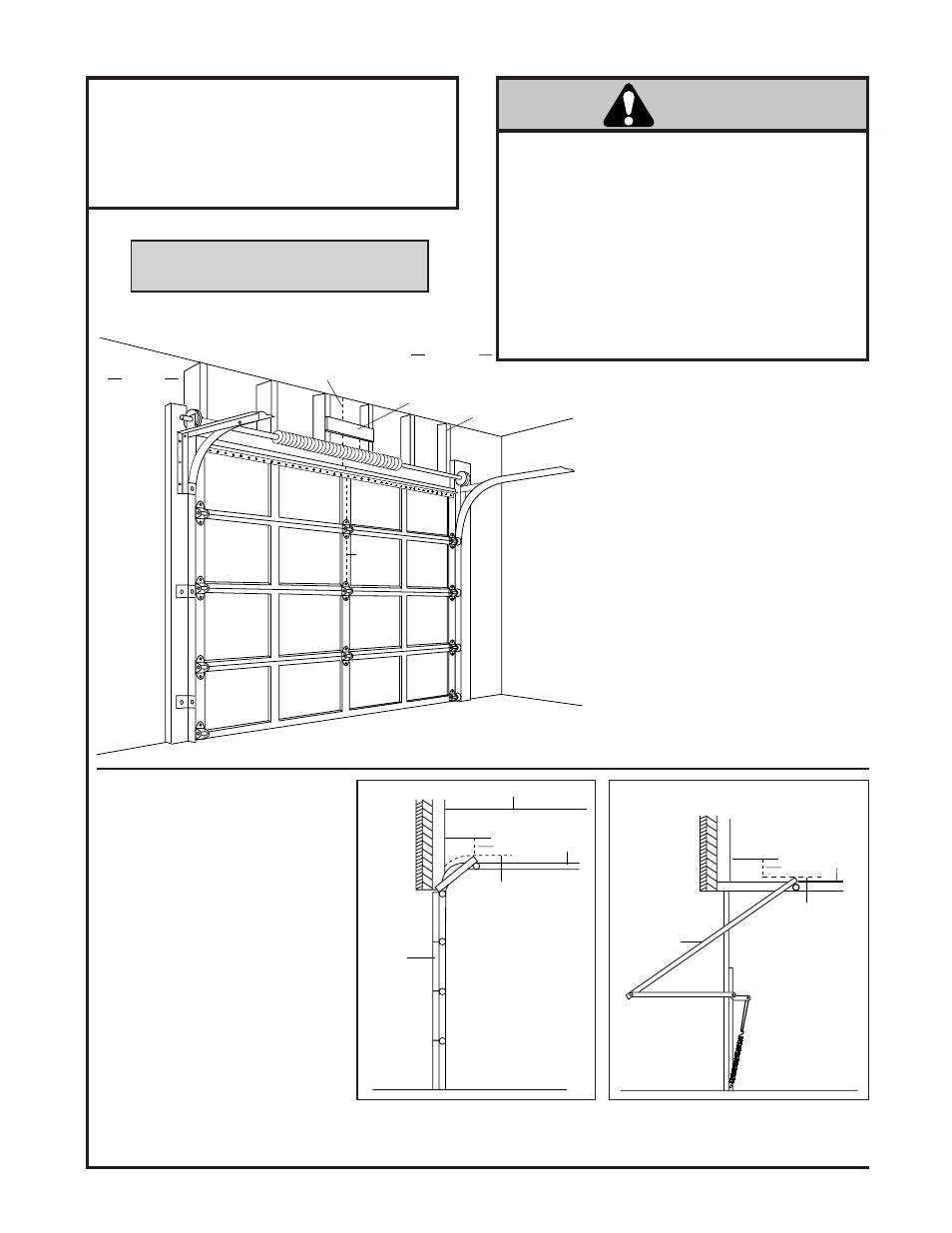 Warning, Installation step 1, Determine header bracket location | Proceed to step 2, page 14 | Chamberlain 8200 1/2 HP User Manual | Page 12 / 40