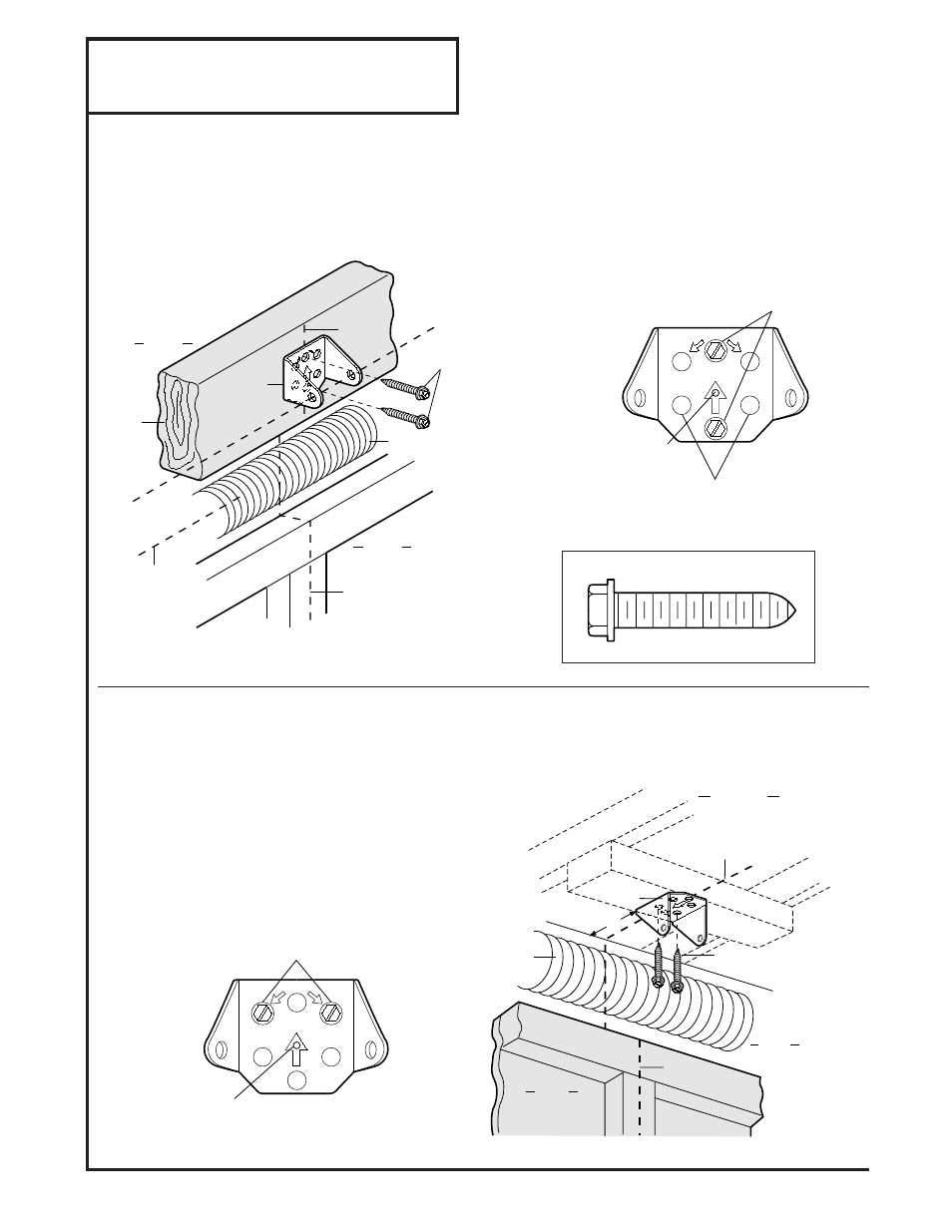 Installation step 2, Install the header bracket, Fasten the header bracket to the wall | Fasten the header bracket to the ceiling, Hardware shown actual size | Chamberlain 8200 1/2 HP User Manual | Page 14 / 40