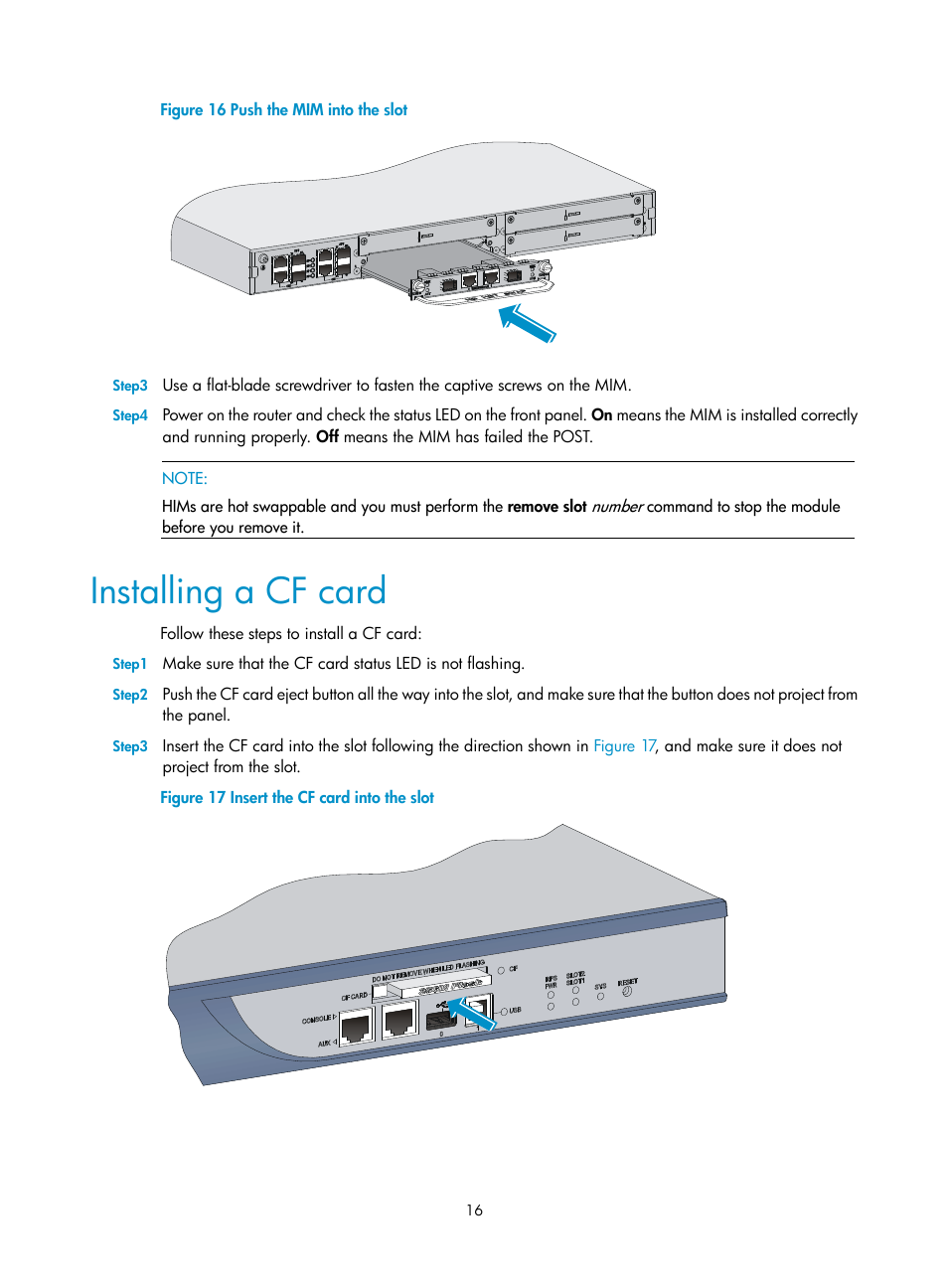 Installing a cf card | H3C Technologies H3C SR6600 User Manual | Page 24 / 90