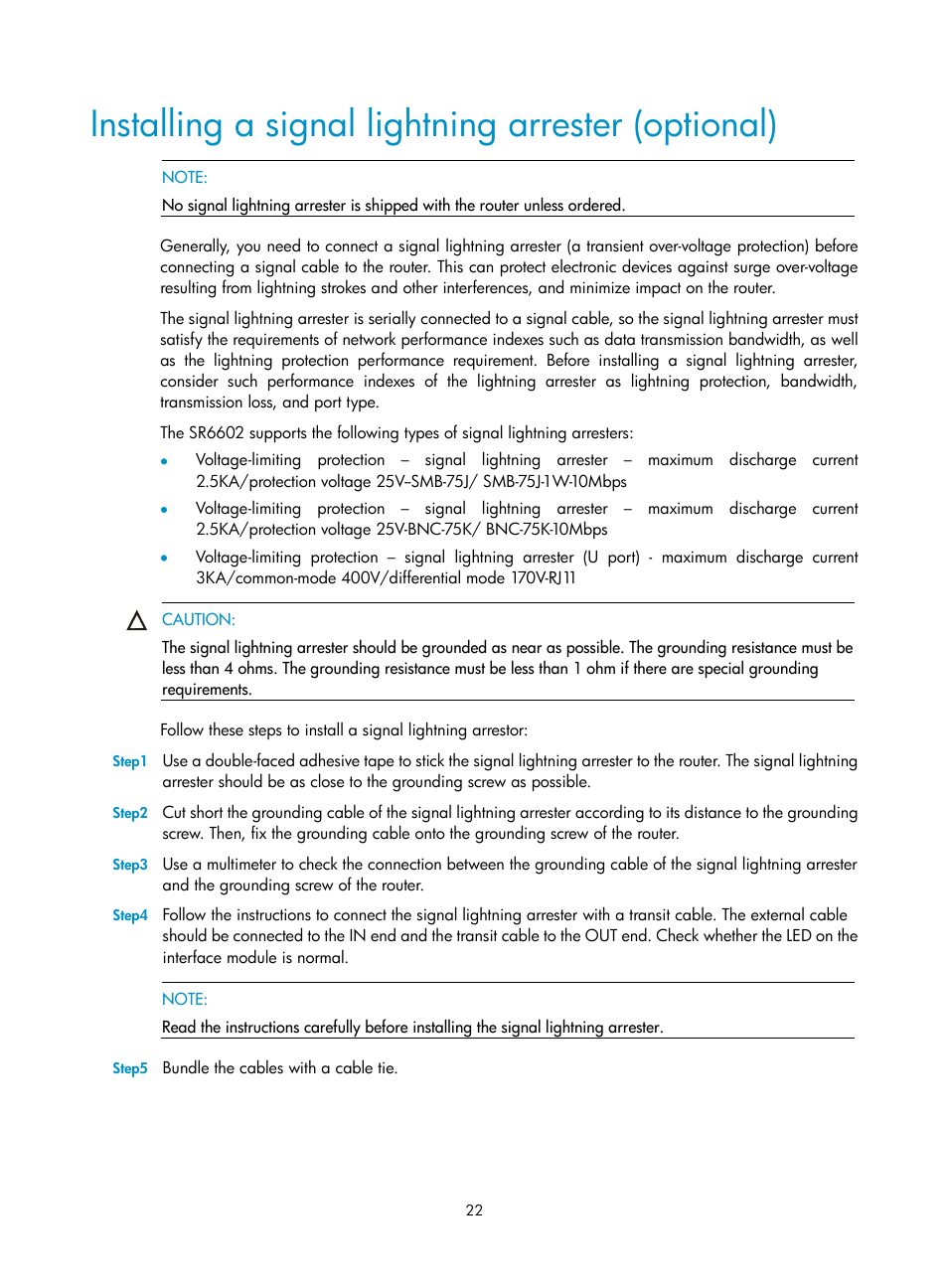 Installing a signal lightning arrester (optional) | H3C Technologies H3C SR6600 User Manual | Page 30 / 90