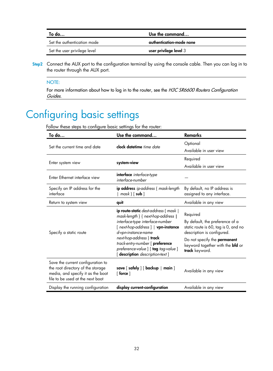 Configuring basic settings | H3C Technologies H3C SR6600 User Manual | Page 40 / 90