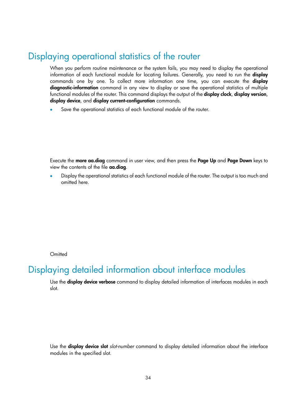 Displaying operational statistics of the router | H3C Technologies H3C SR6600 User Manual | Page 42 / 90