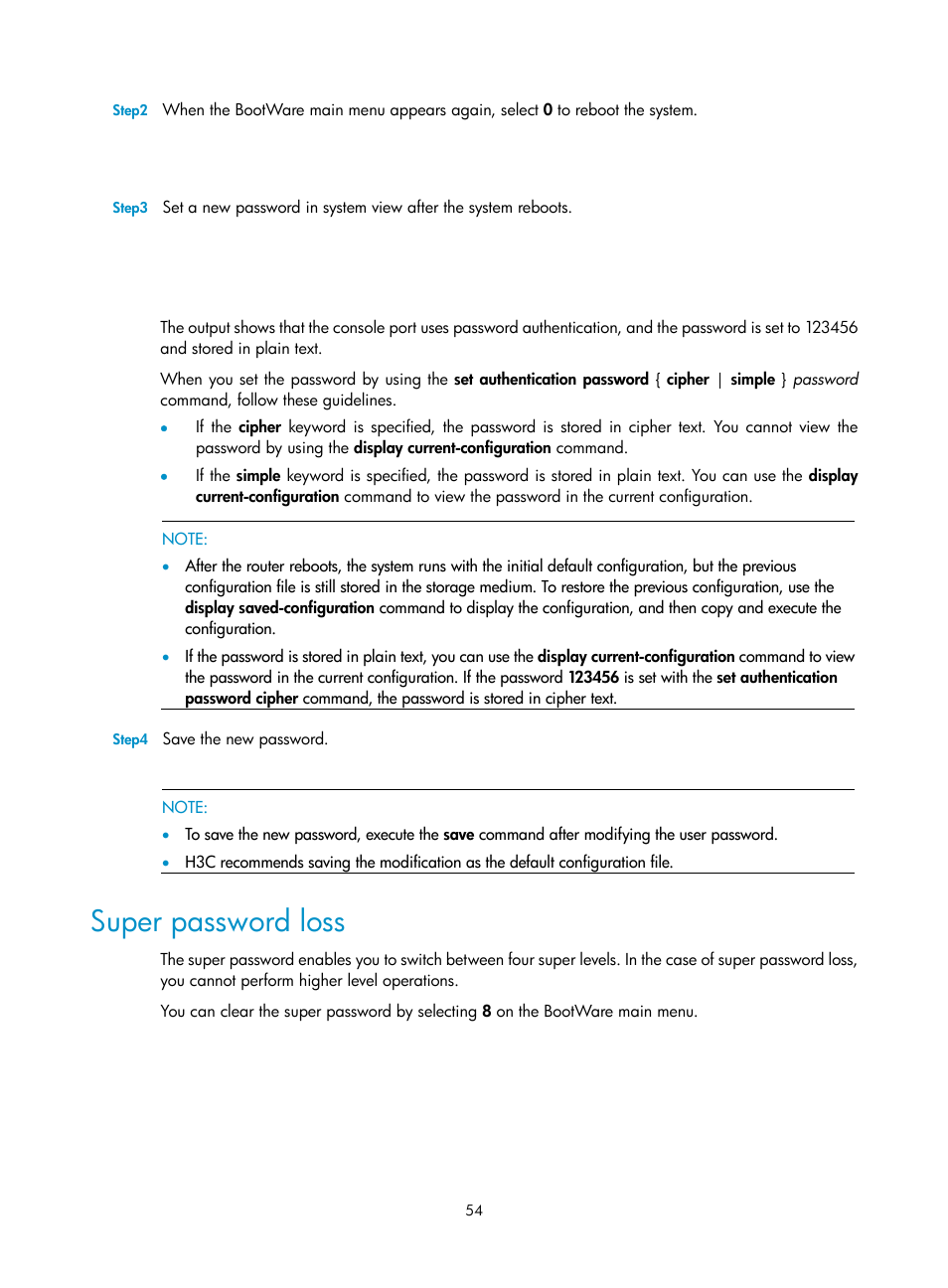 Super password loss | H3C Technologies H3C SR6600 User Manual | Page 62 / 90