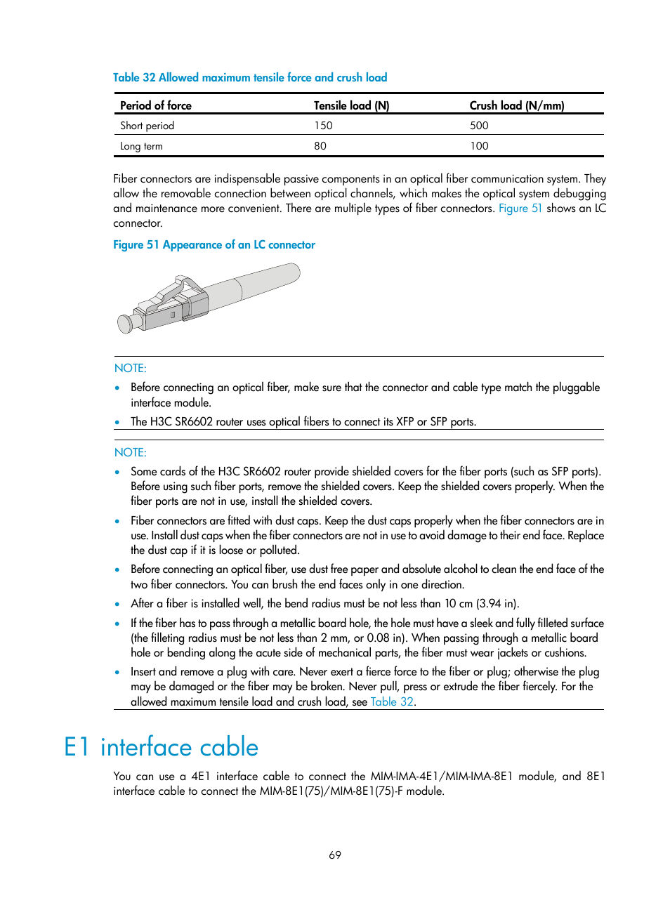 E1 interface cable | H3C Technologies H3C SR6600 User Manual | Page 77 / 90