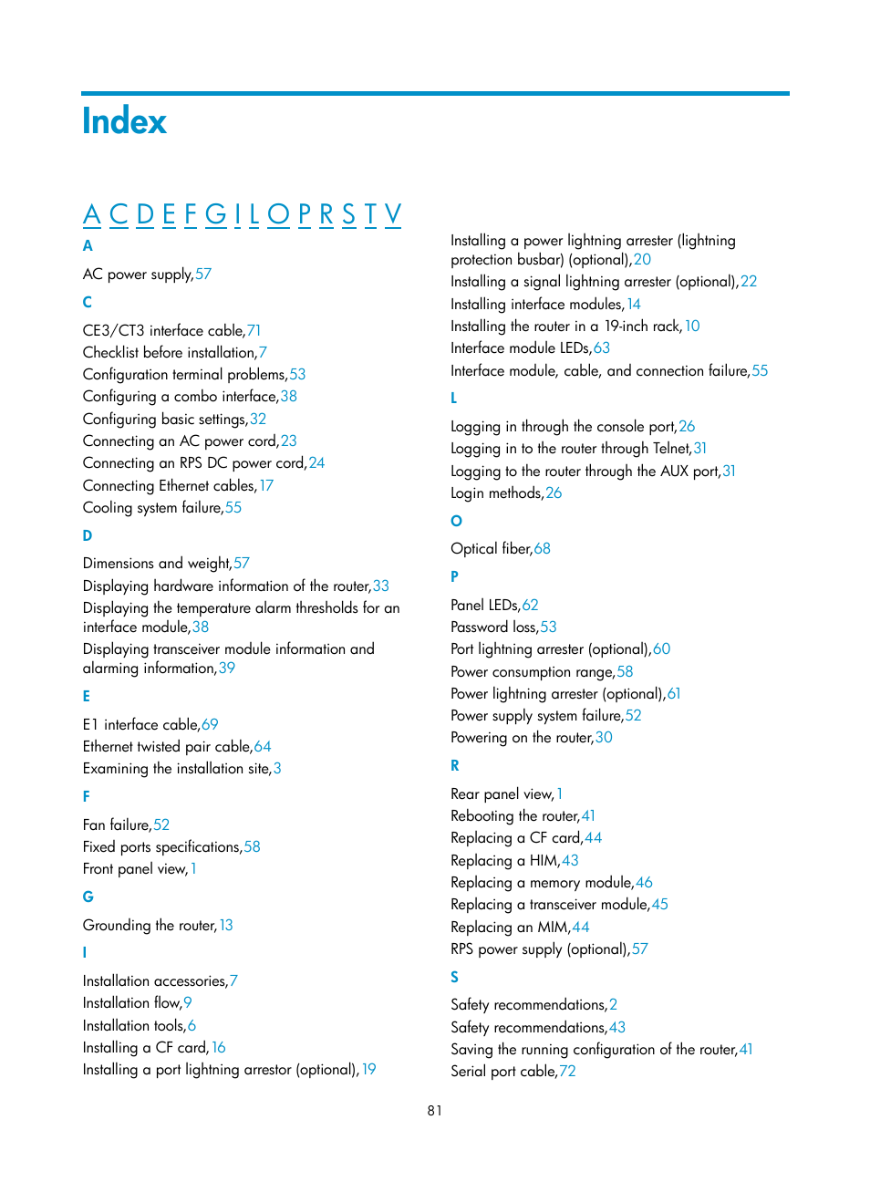 Index | H3C Technologies H3C SR6600 User Manual | Page 89 / 90