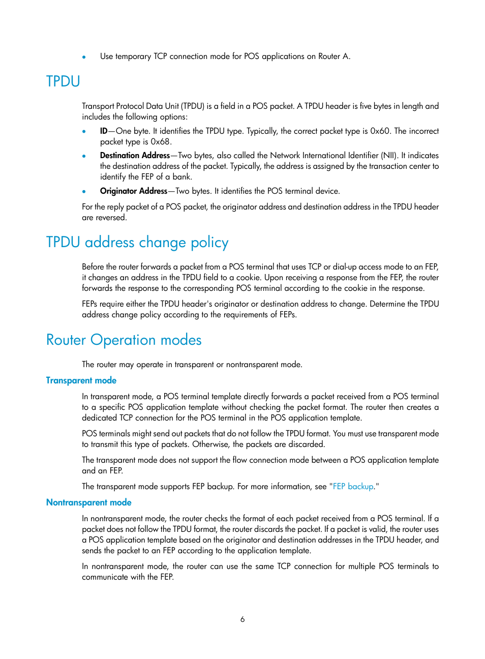 Tpdu, Tpdu address change policy, Router operation modes | Transparent mode, Nontransparent mode | H3C Technologies H3C MSR 5600 User Manual | Page 13 / 29