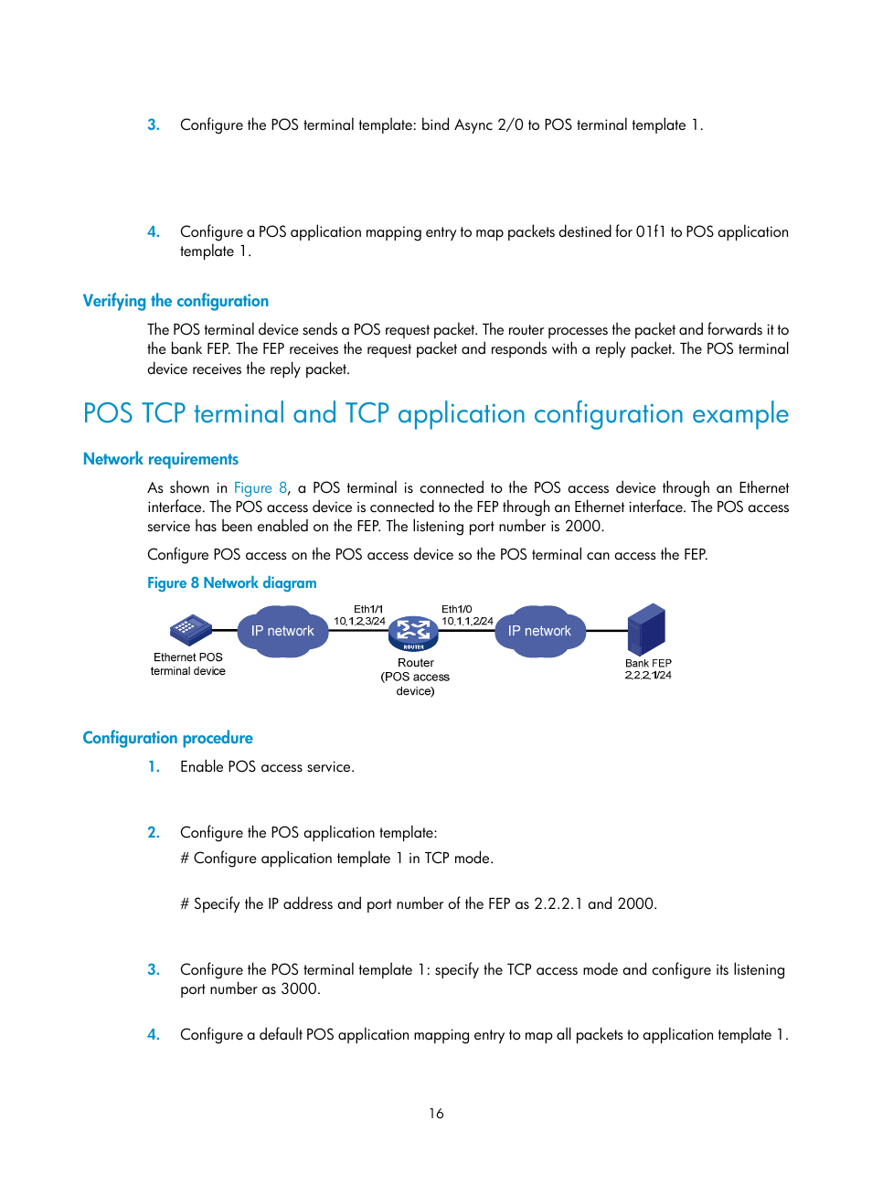 Verifying the configuration, Network requirements, Configuration procedure | H3C Technologies H3C MSR 5600 User Manual | Page 23 / 29