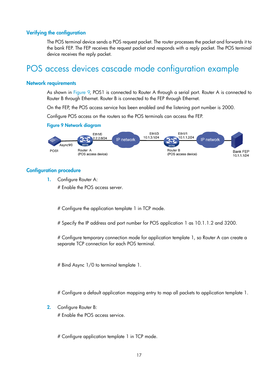 Verifying the configuration, Network requirements, Configuration procedure | H3C Technologies H3C MSR 5600 User Manual | Page 24 / 29