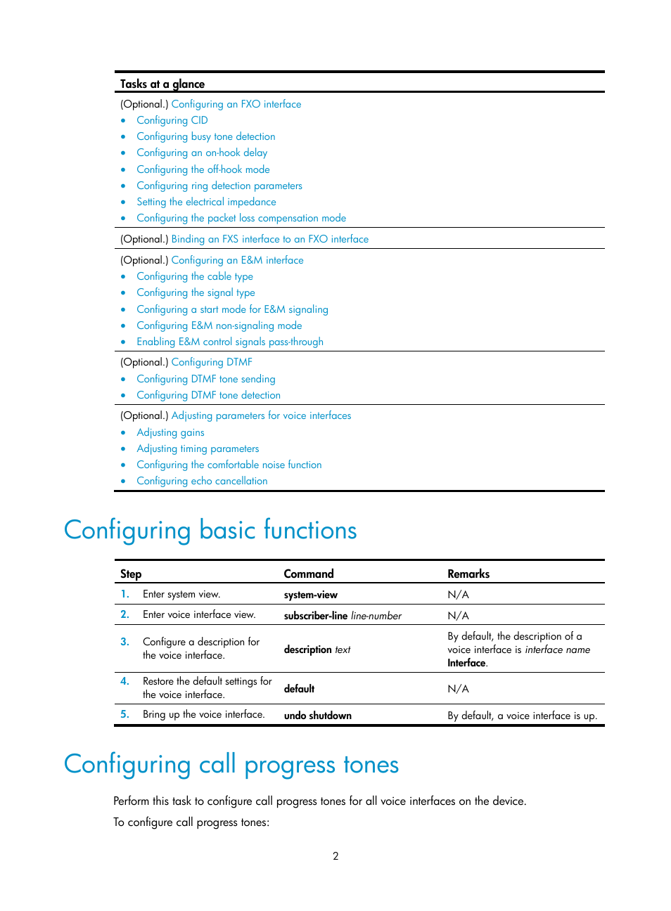 Configuring basic functions, Configuring call progress tones | H3C Technologies H3C MSR 5600 User Manual | Page 12 / 123