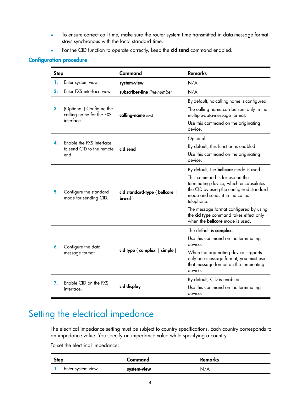 Configuration procedure, Setting the electrical impedance | H3C Technologies H3C MSR 5600 User Manual | Page 14 / 123