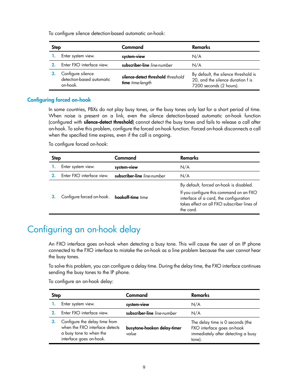 Configuring forced on-hook, Configuring an on-hook delay | H3C Technologies H3C MSR 5600 User Manual | Page 19 / 123