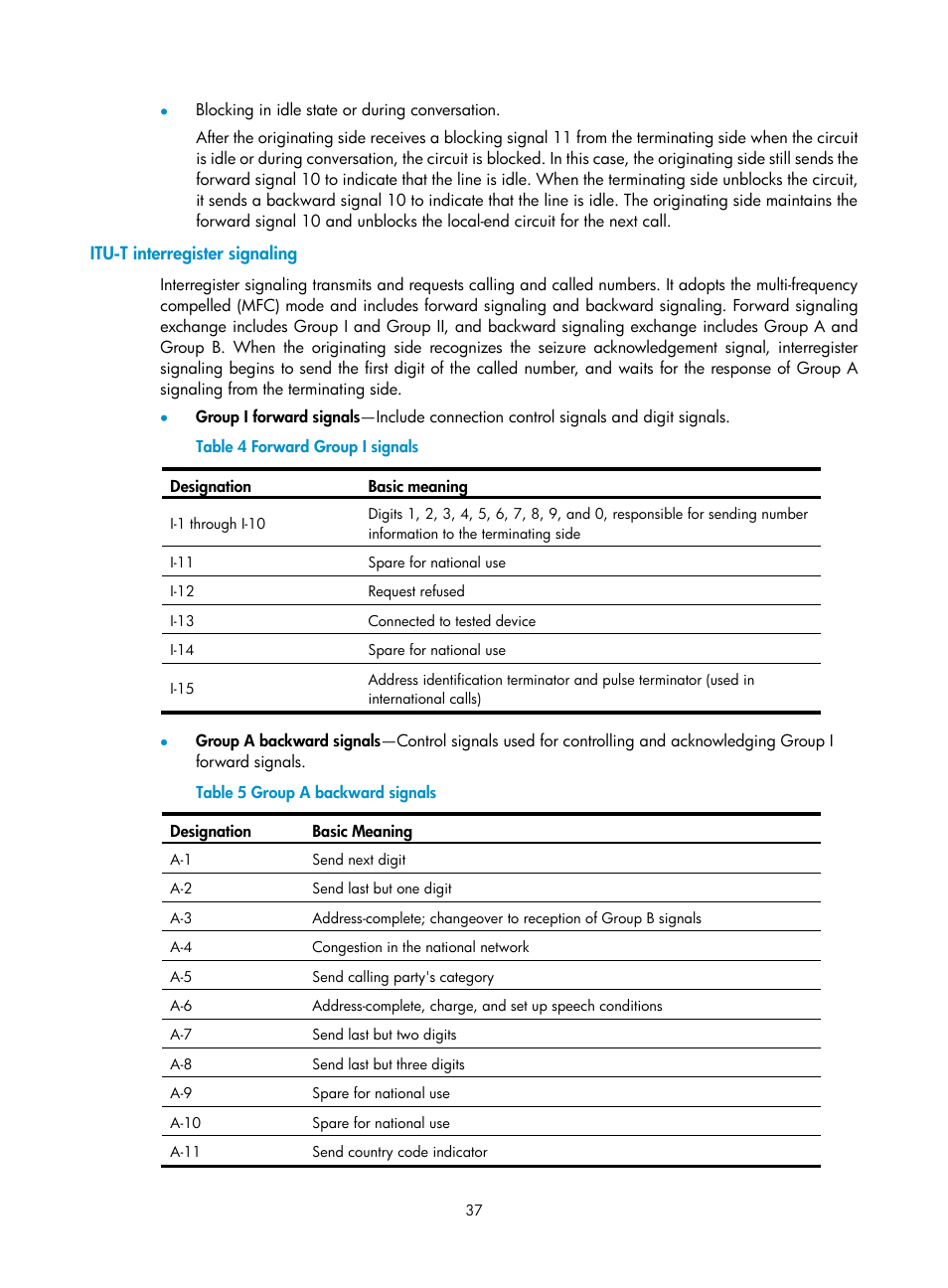 Itu-t interregister signaling | H3C Technologies H3C MSR 5600 User Manual | Page 47 / 123